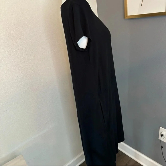 Eileen Fisher Round Neck Midi Viscose Dress Black Shirt Dress Women's Medium - Picture 3 of 12